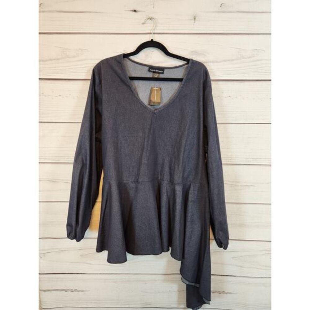 Ashley Stewart Women's Dark Wash Denim V-Neck Long Sleeve Blouse Size 18/20 NWT‎